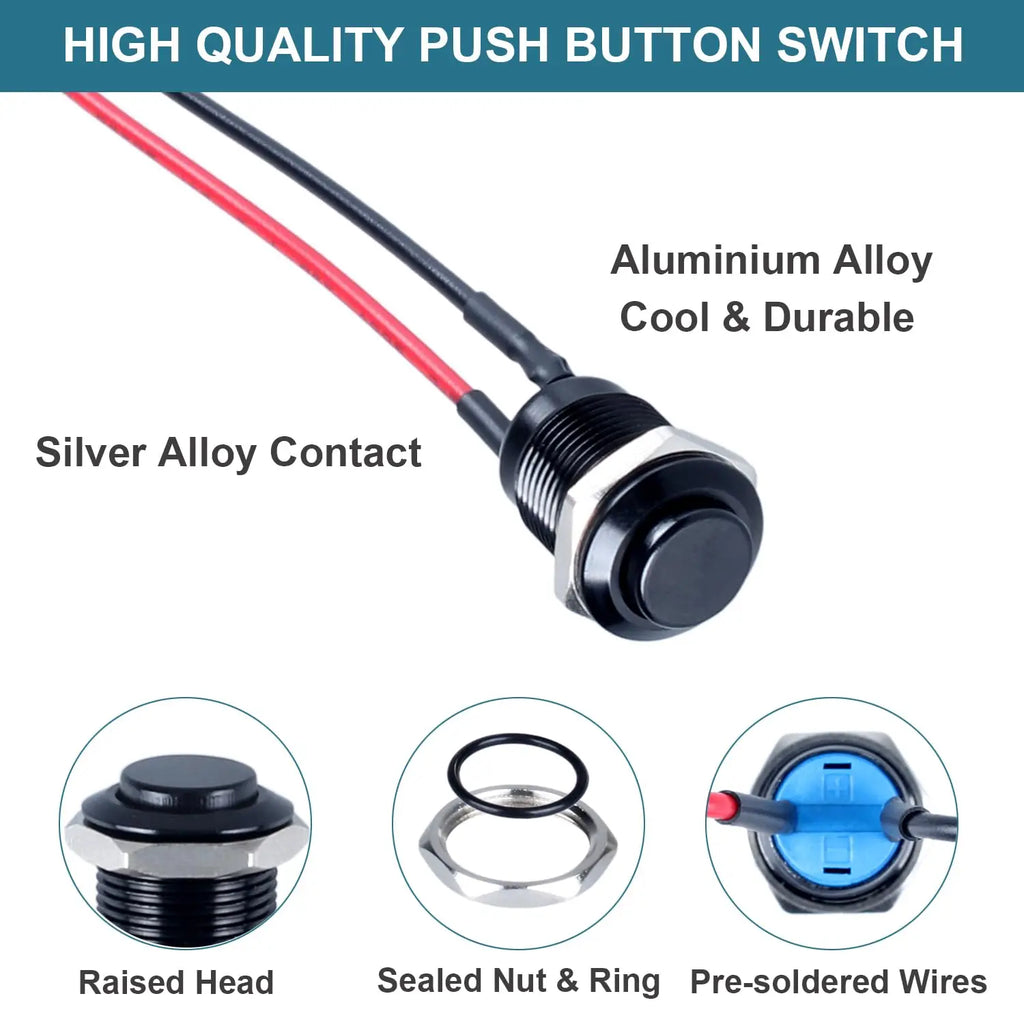 5pcs 12mm Momentary Push Button Switch High Round Head (ON)-