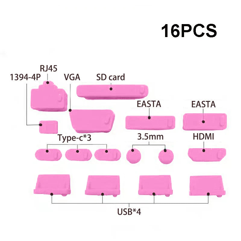 1set/16pcs Silicone Notebook Anti Dust Plug Cover Stopper Type C Laptop Dustproof USB Port HDTV RJ45 Interface Waterproof Cover