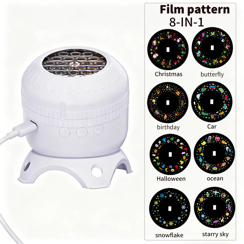 8 IN 1 360 Rotating Star Ocean Projector Light USB Powered Multi Pattern Projection Night Lamp for Holiday Home Decor Gifts