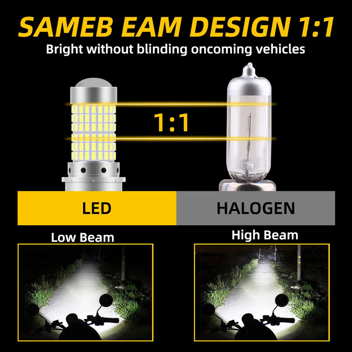 1PCS 144SMD H4 P15D BA20D Motorcycle Headlight Bulbs White 1