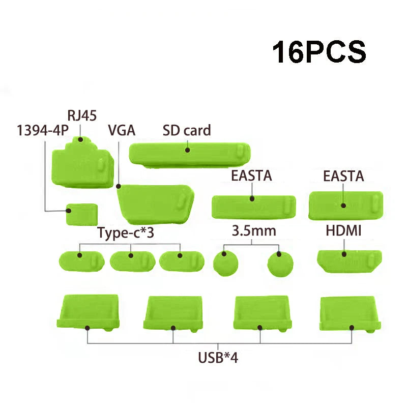 1set/16pcs Silicone Notebook Anti Dust Plug Cover Stopper Type C Laptop Dustproof USB Port HDTV RJ45 Interface Waterproof Cover