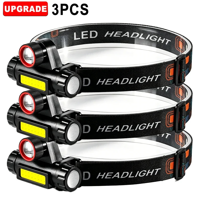 Portable Mini Powerful LED Headlamp XPE+COB USB Rechargeable Hunting Headlight Waterproof Head Torch with Side Magnetic Design