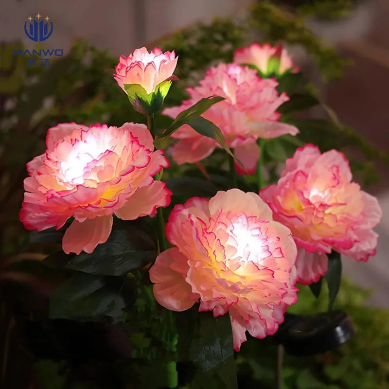 Solar Garden Lights 3 Head Peony Flowers Lamps For Yard Wate