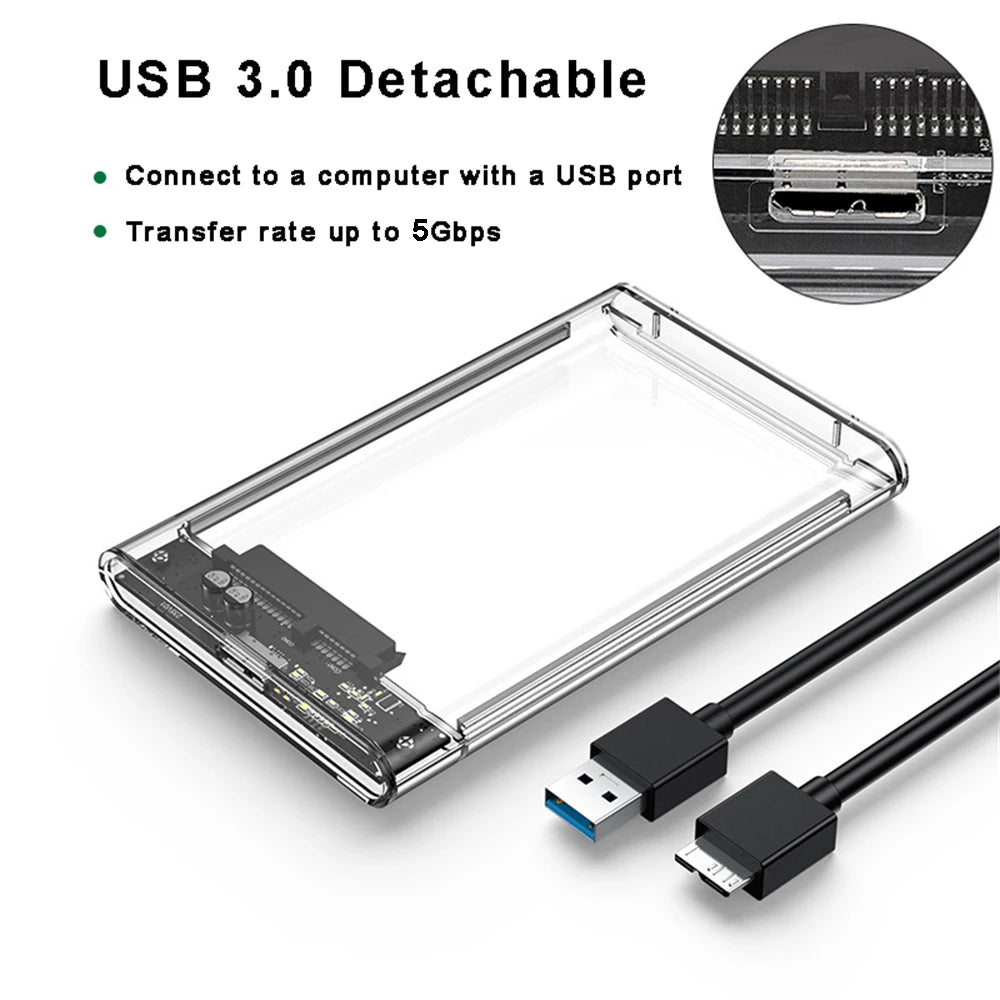 2.5inch USB 3.0 HDD Enclosure SATA SSD Hard Drive Case with 