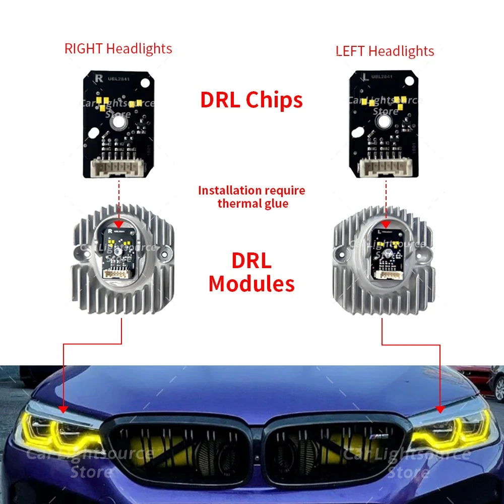DRL LED Module Yellow Angel Eyes For BMW 5 Series G30 G31 17-20 Adaptive Headlight Daytime Running Lights