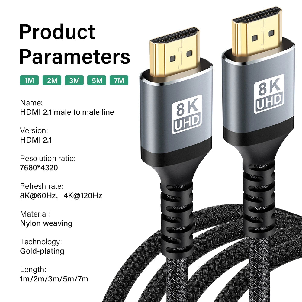 8K HDMI Cable High Speed 48Gbps HDMI 2.1 Ultra HD High Defin