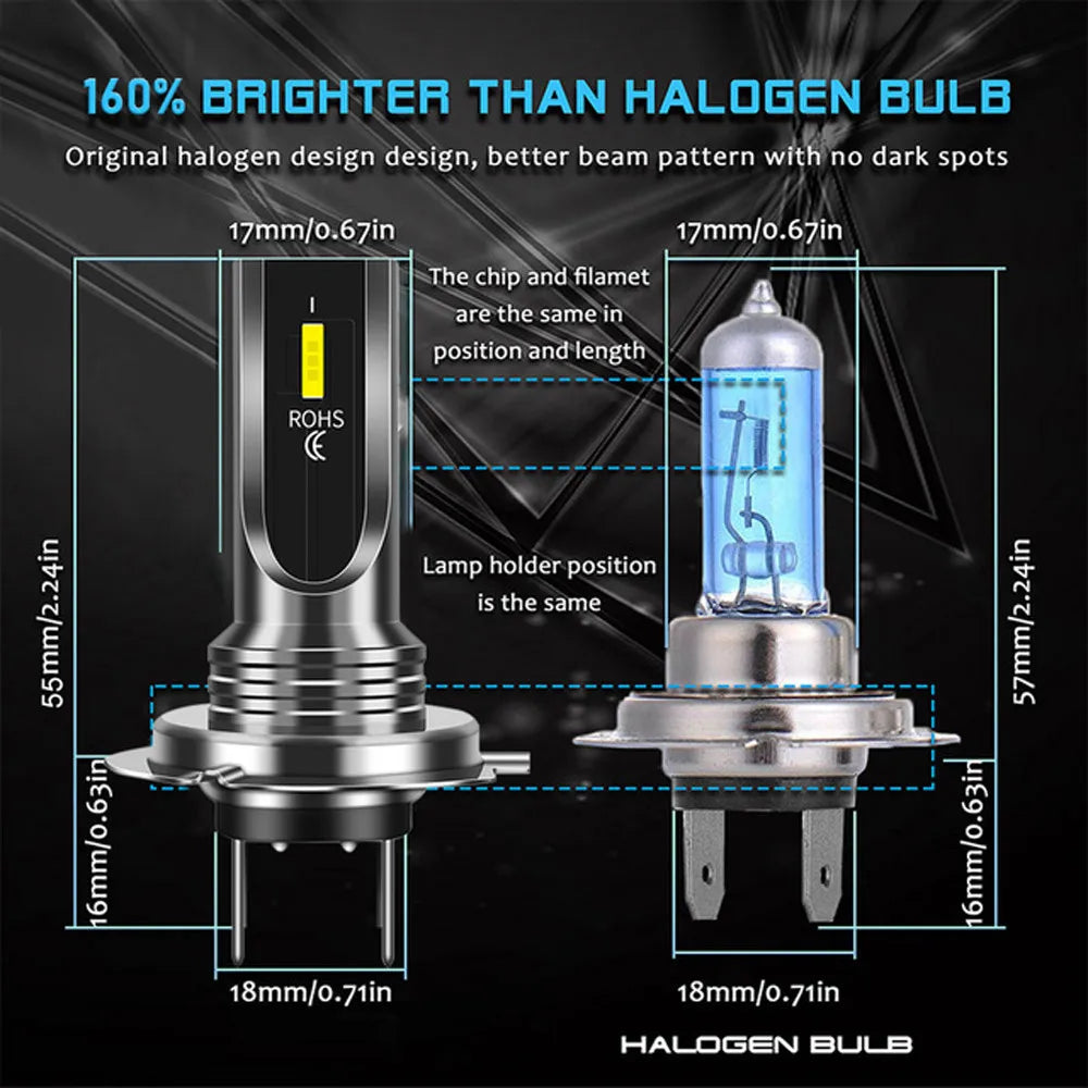 2pcs 12V-24V 6SMD H7 LED Headlight Mini Bulb Hi/Low Bulbs Be