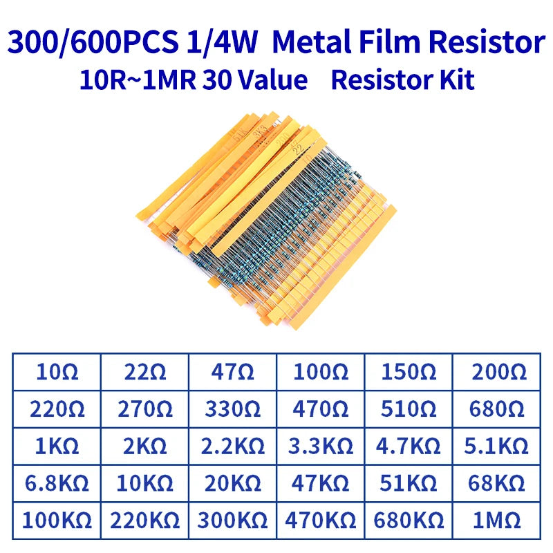 600pcs/set 30 Kinds 1/4W Resistance 1% Metal Film Resistor P