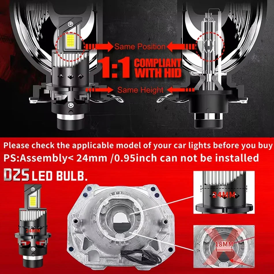 2pcs Car LED Headlight Bulbs D2S D4S 300W 30000LM 6000K D1S 