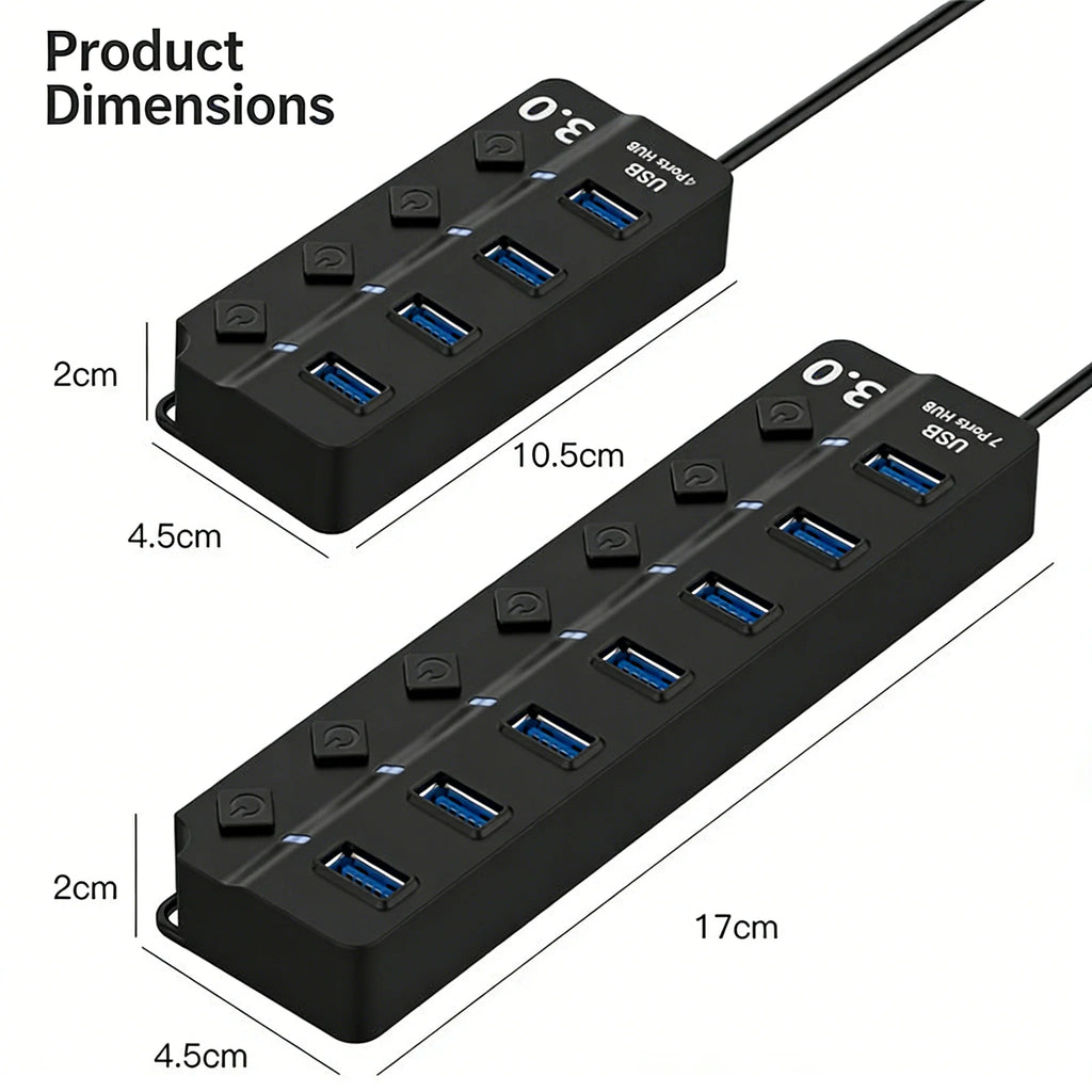 USB 3.0 Hub with 4 or 7 Ports Independent Switch Control Sui
