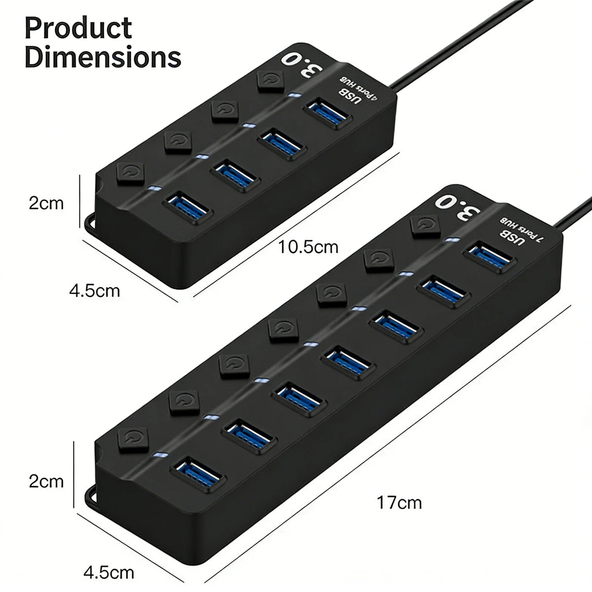 USB 3.0 Hub with 4 or 7 Ports Independent Switch Control Sui
