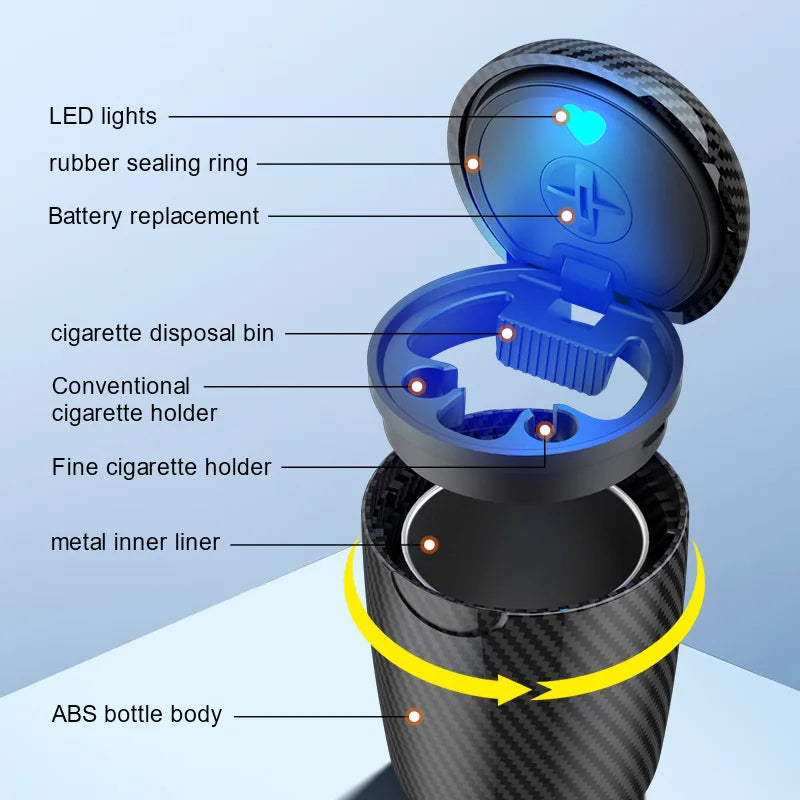Car Ashtray Universal One Click Open Lid Personalized LED Am