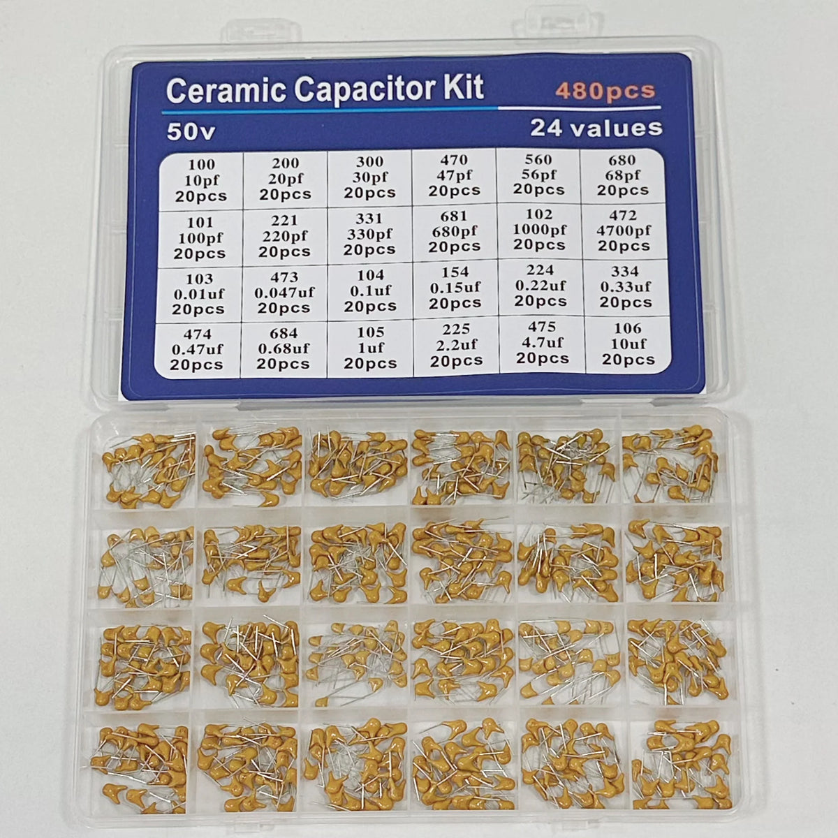 300pcs/480pcs Ceramic Capacitor Assortment Kit For Guitar Ca