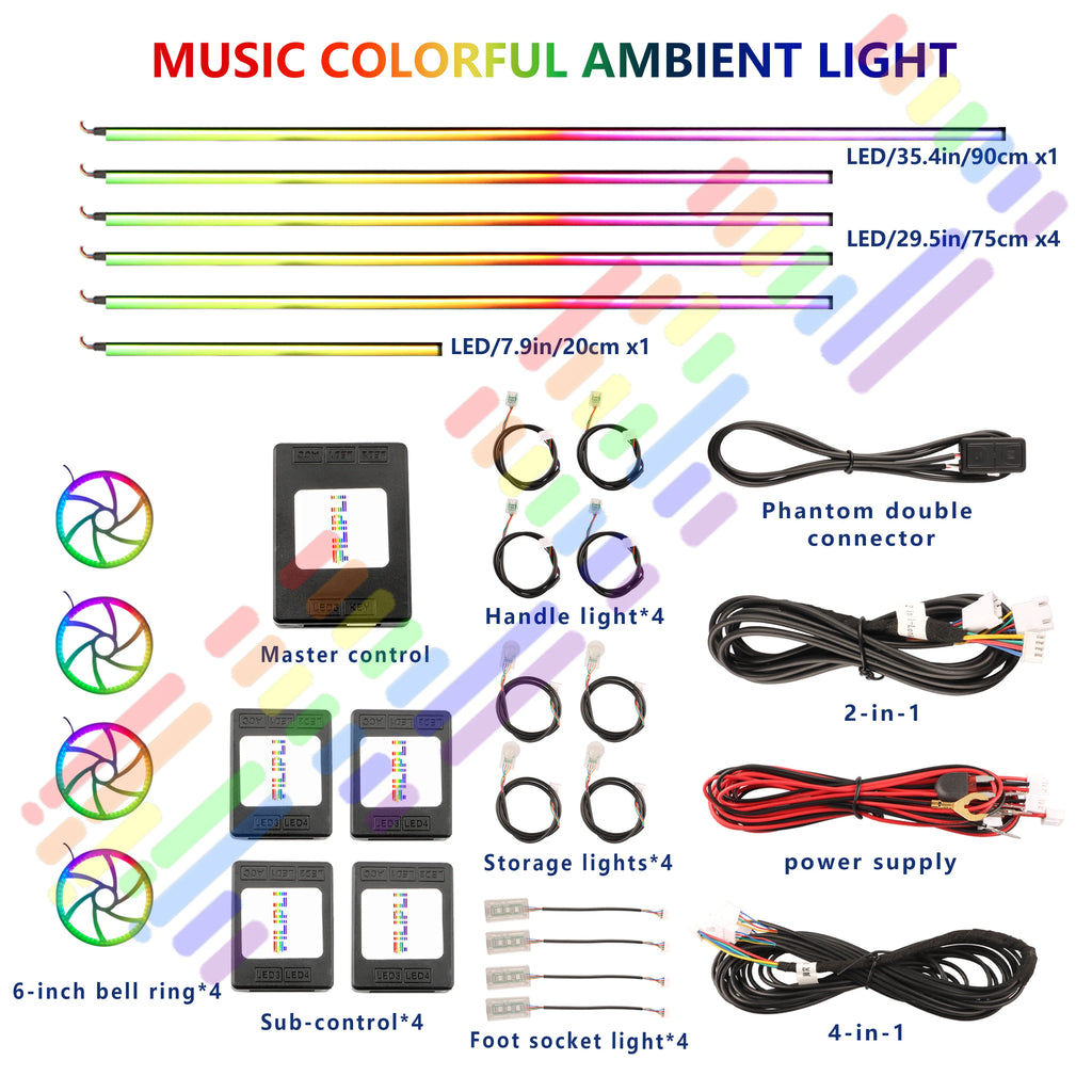 18/20/22 in1 Premium Automotive LED Interior Ambient Light 64 Color Welcome Mode APP Control Seamless Layout Cabin Comfort 12V