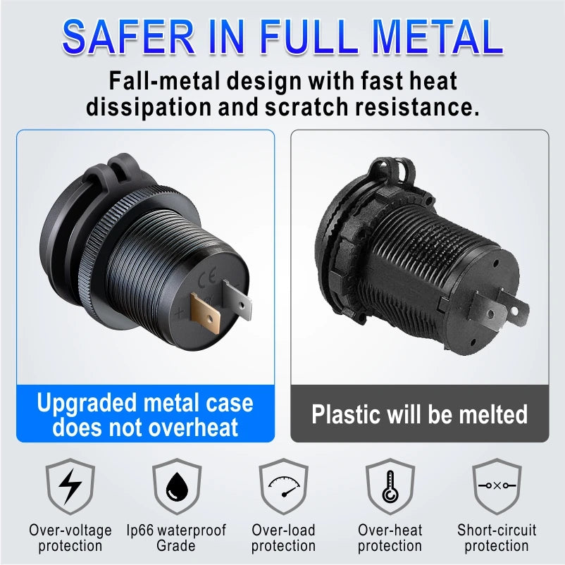 12V/24V usb socket quick charge 3 0 USB Outlet USB C Car Cha