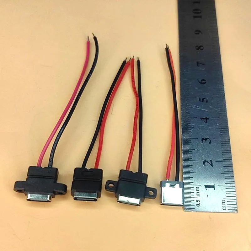 1-10PCS Type C 2 Pin Waterproof Female USB C Socket Port Wit