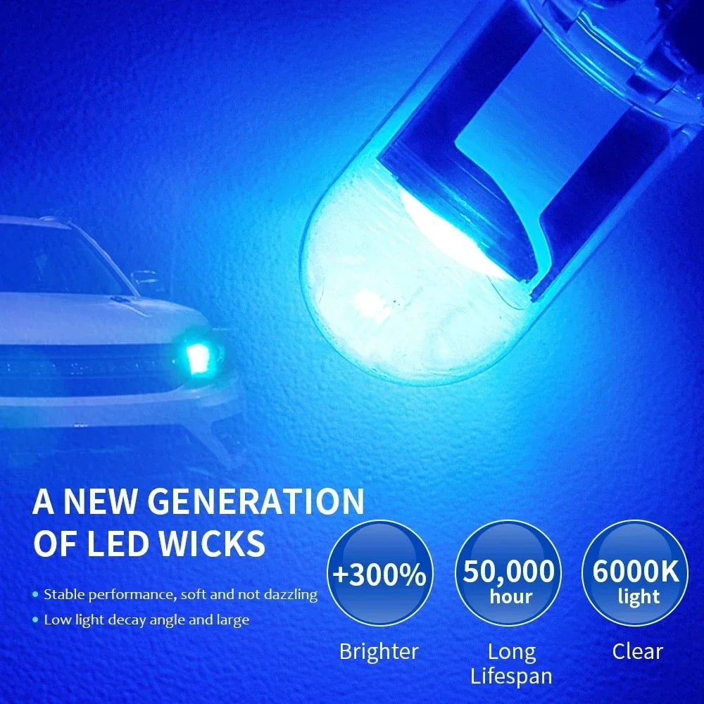 10X New W5W LED Canbus T10 Car Lights COB Glass Interior Par