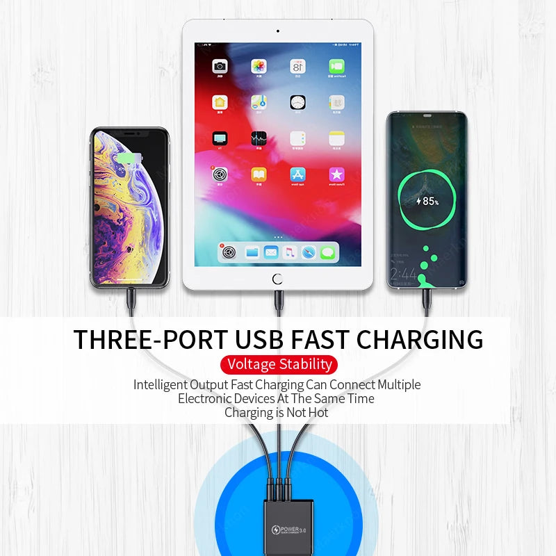 USB Fast Charger 3 Port With LED Display Phone Adapter For i