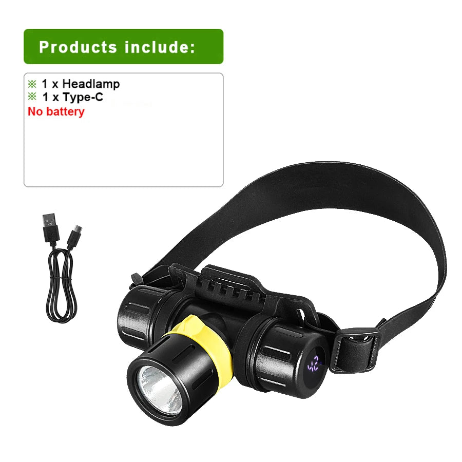 Professional LED Scuba Diving Headlamp XHP70 IPX8 Rate Waterproof Headlight Underwater Dive Head Torch Super Battery Life