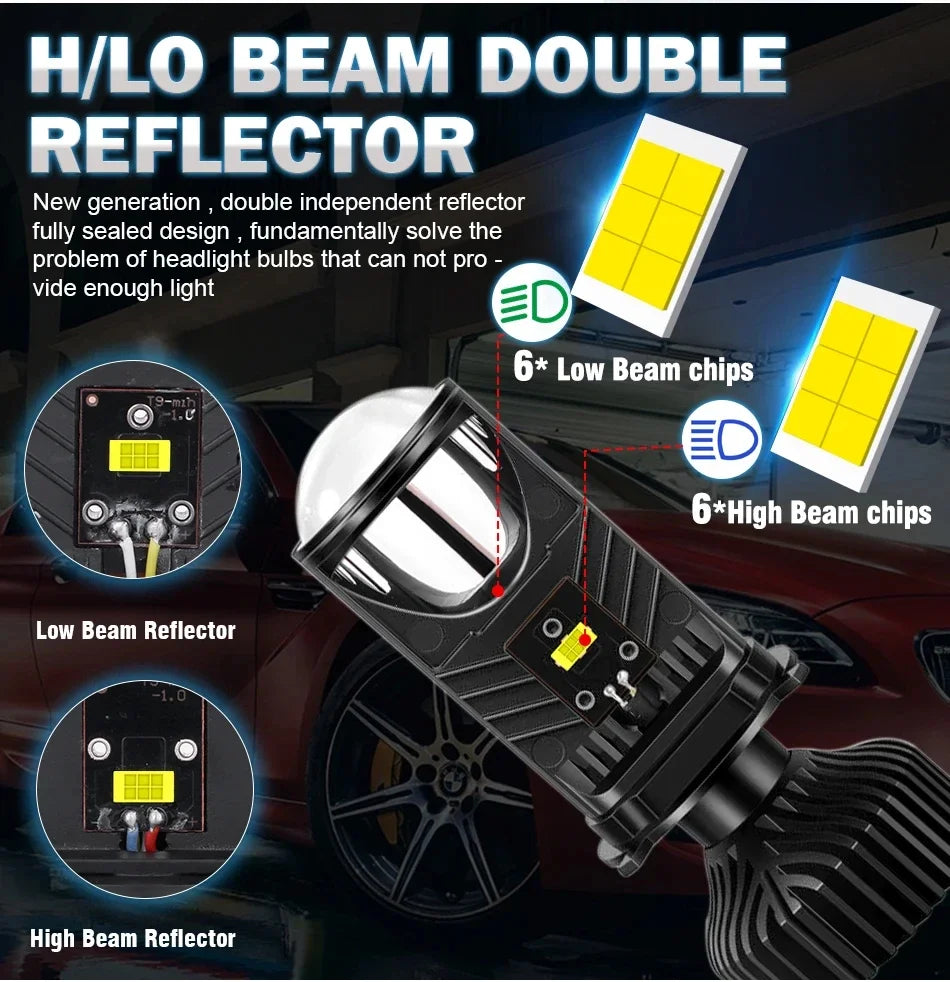 H4 LED Projector Car Headlight 30000LM 6000K Canbus Fan Cool
