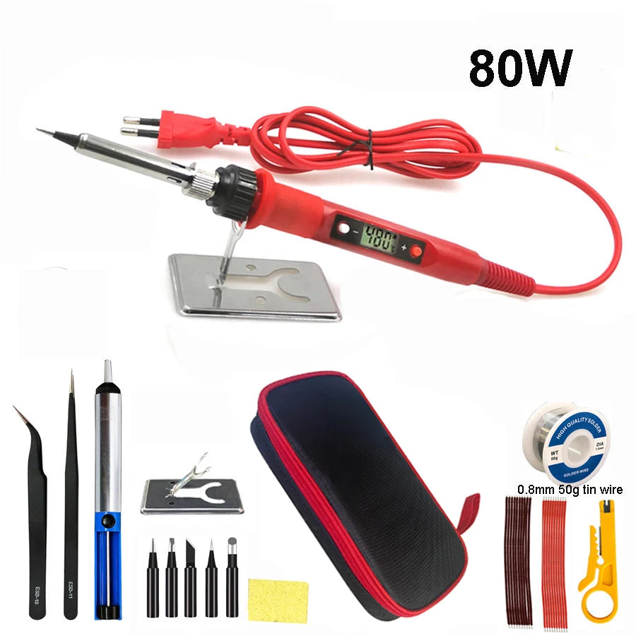 80W Digital Electric Soldering Iron Set Kit 220V 110V Temper
