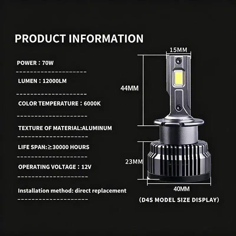 2PCS D1S D2S/R D3S D4S/R D5S D8S LED Headlight Bulbs 70W 800