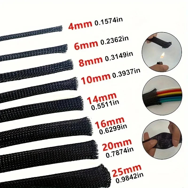 10m /32.8 ft Pet Expandable Braided Mesh Sleeve Black Flexib