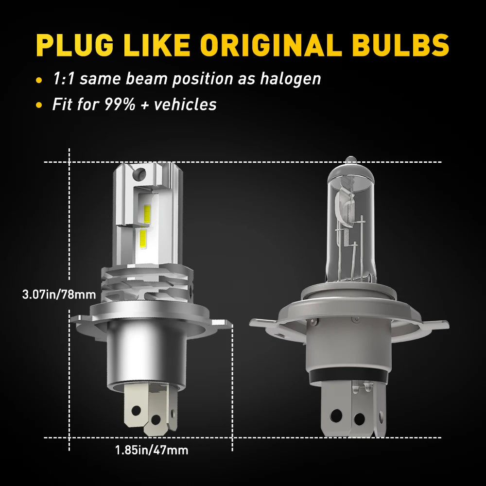 1/2Pcs AUXITO H4 LED Car Headlights Canbus High and Low Beam
