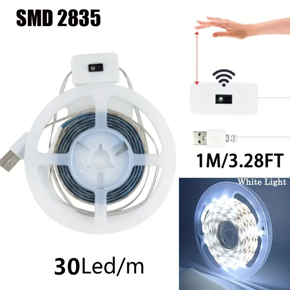 1M DC 5V LED Night Lamp USB Motion Sensor Dimming LED Strip Lights Nightlights TV Backlight Kitchen Hand Sweep Waving Tape Diode