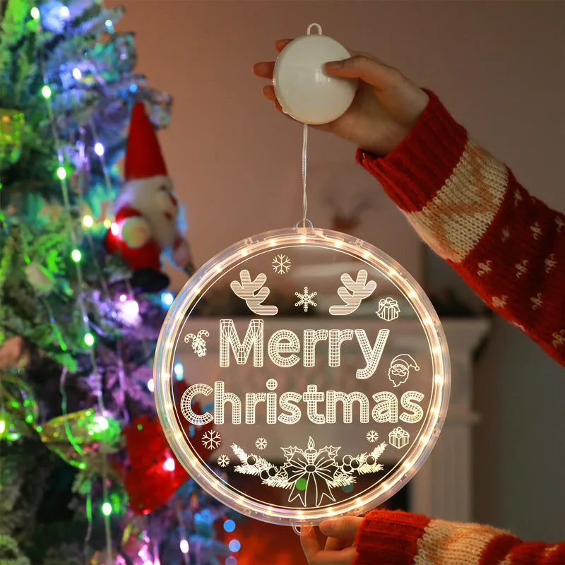 Merry Christmas LED Fairy Lights Santa Claus Elk Living Door