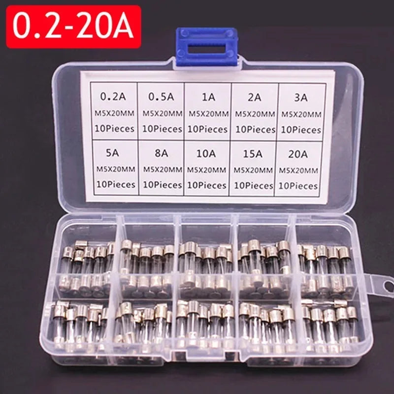 100/72pcs 5 20 6 30 Fast Melting Glass Tube Fuse Car Glass Tube Fuse Set with Box 0.2-20A 0.5-30A Household Fuse