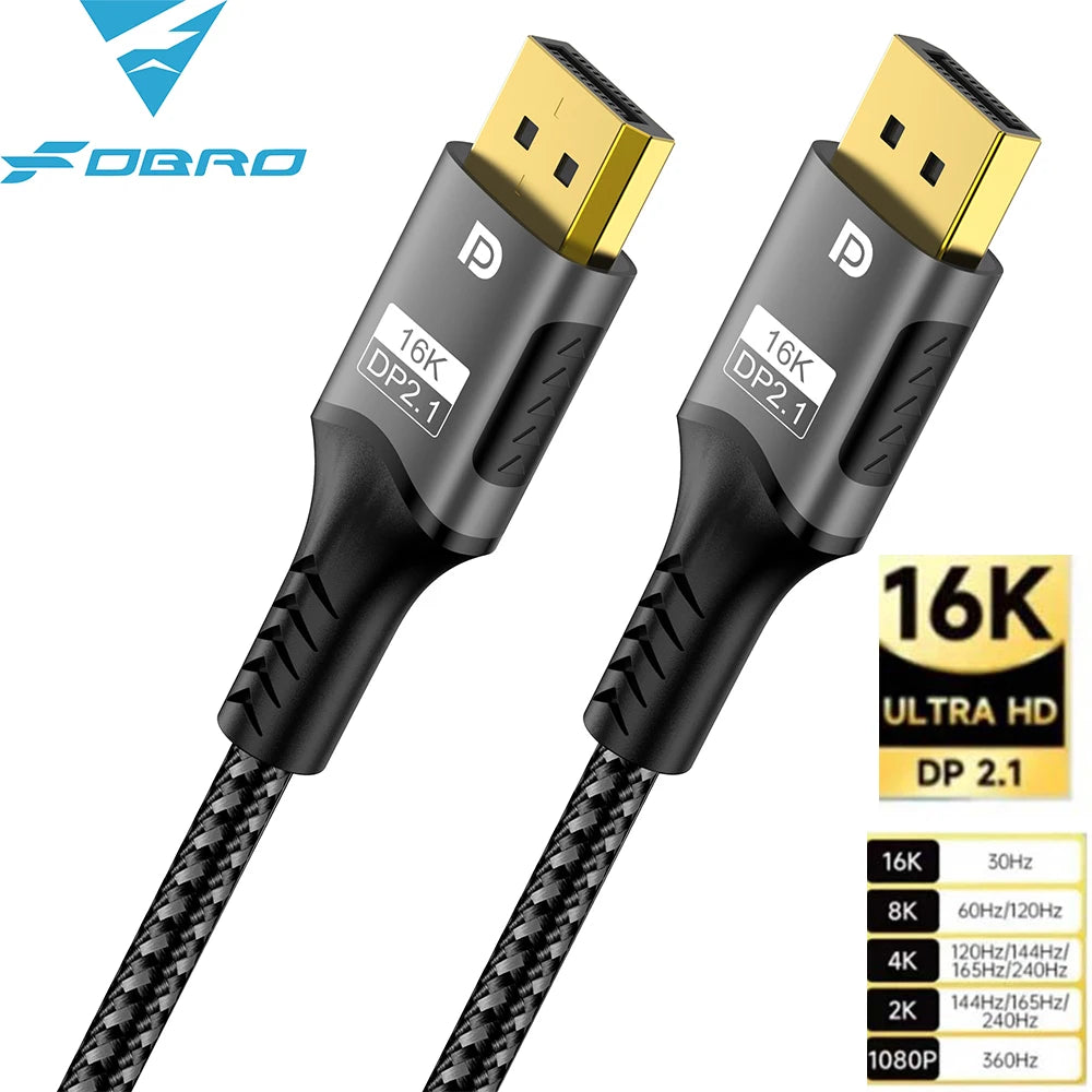 16K DP Cable 8K 120Hz/60Hz 4K 240Hz 80Gbps Displayport 2.1 H