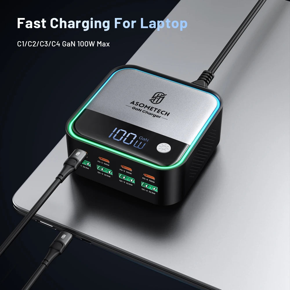 GaN USB C Charger 8 Port Mini Desktop Charger Ambient Lighti