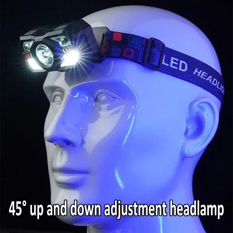 IR Motion Sensor Head Lamp Rechargeable Headlight Portable I