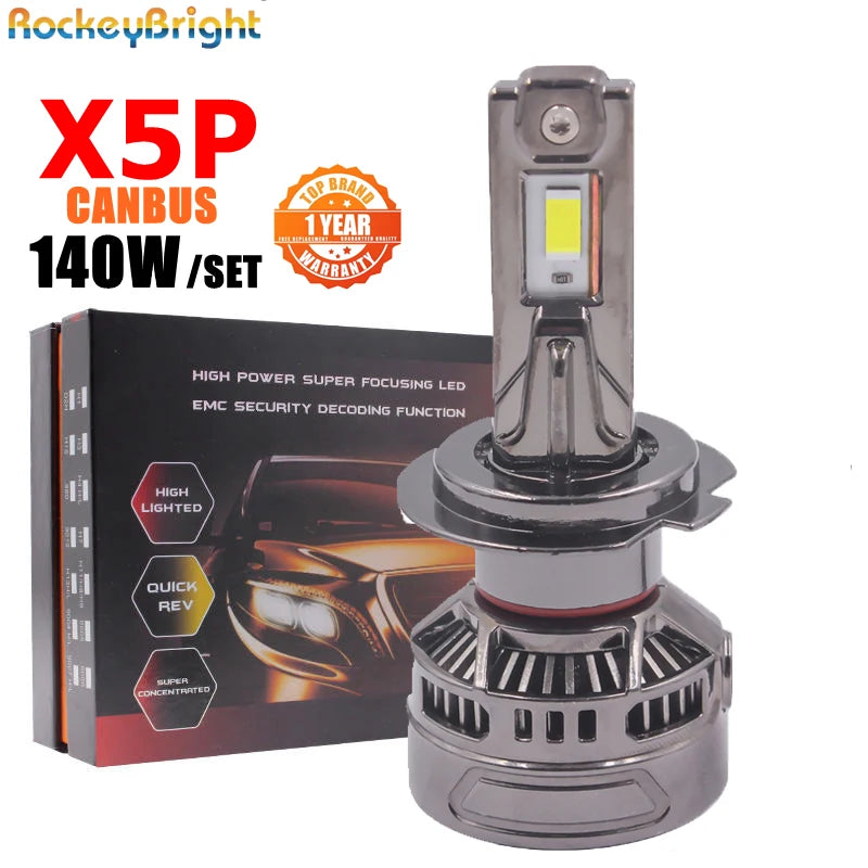 140W X5P H7 Car LED Headlight Bulb Fog Light Canbus 6000k HB