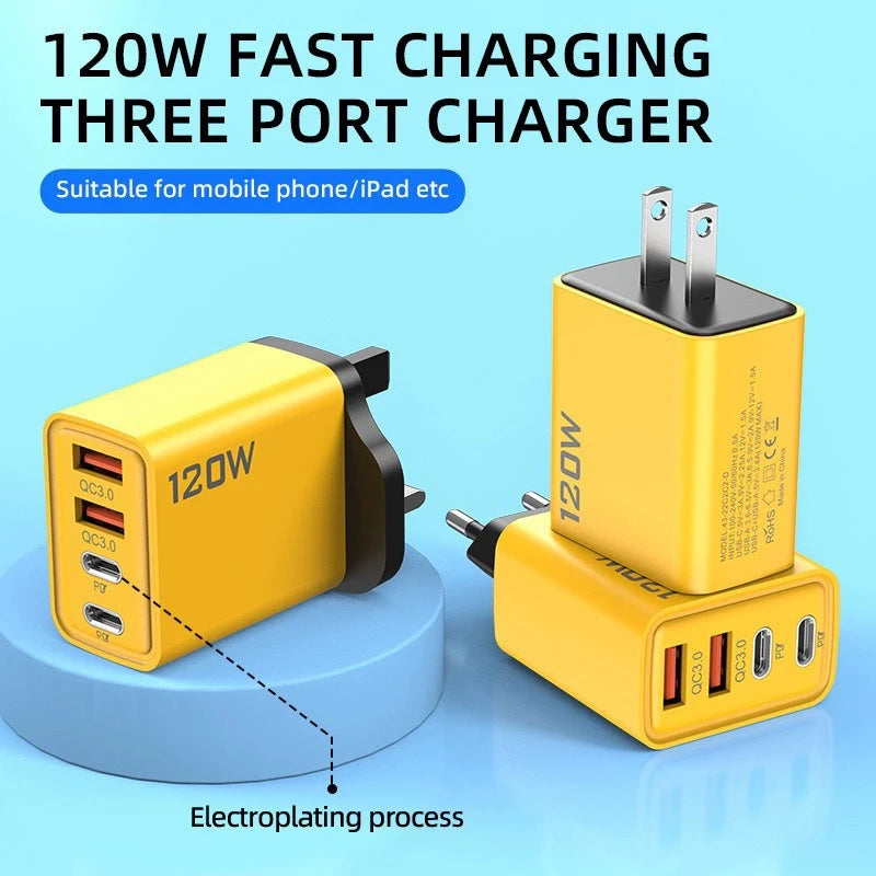 120W 4 Ports USB C Charger PD3.0 Fast Charging Type C Phone 