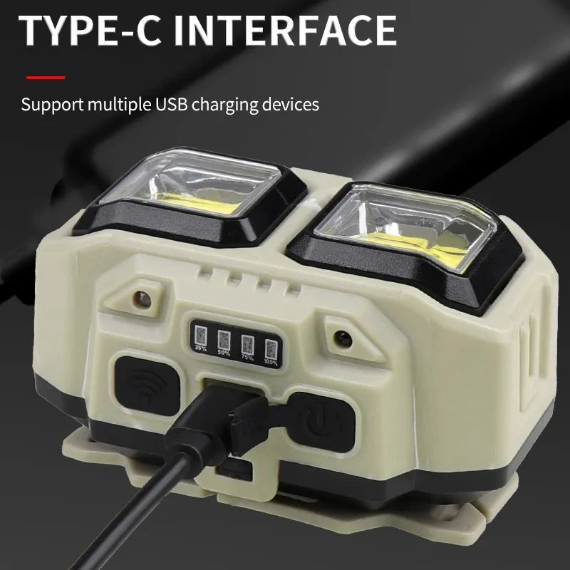 Powerful LED Induction Headlamp 4 Lighting Modes Type-C Char