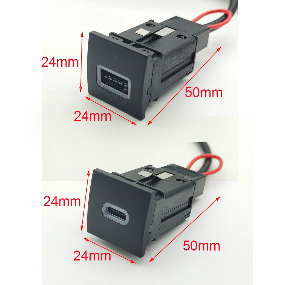 12V Red LED Car Socket Charger Dual USB PD Type C Port Phone