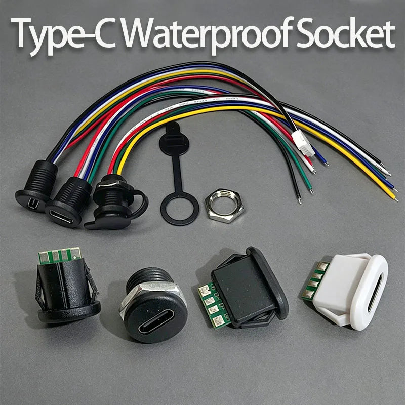 Type-C Female Socket 6 Pin Waterproof Connector USB-C Charge
