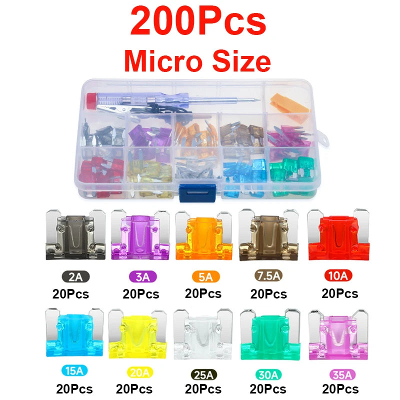 100/200Pcs Car Blade Fuse Assortment Kit Auto Truck Automotive Medium Small Sizes Mixed Motorcycle Circuit Fuse With Box 2A-35A