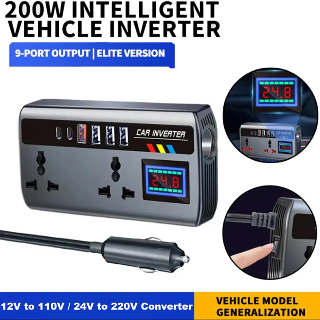 Portable Car Inverter 12V to 110V / 24V to 220V Outlet Adapt