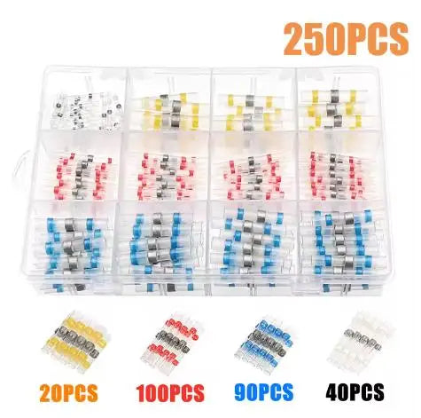 50/170/250Pcs Mix Solder Seal Wire Connectors -Heat Shrink Solder Connectors Waterproof Solder Butt Connector Kit