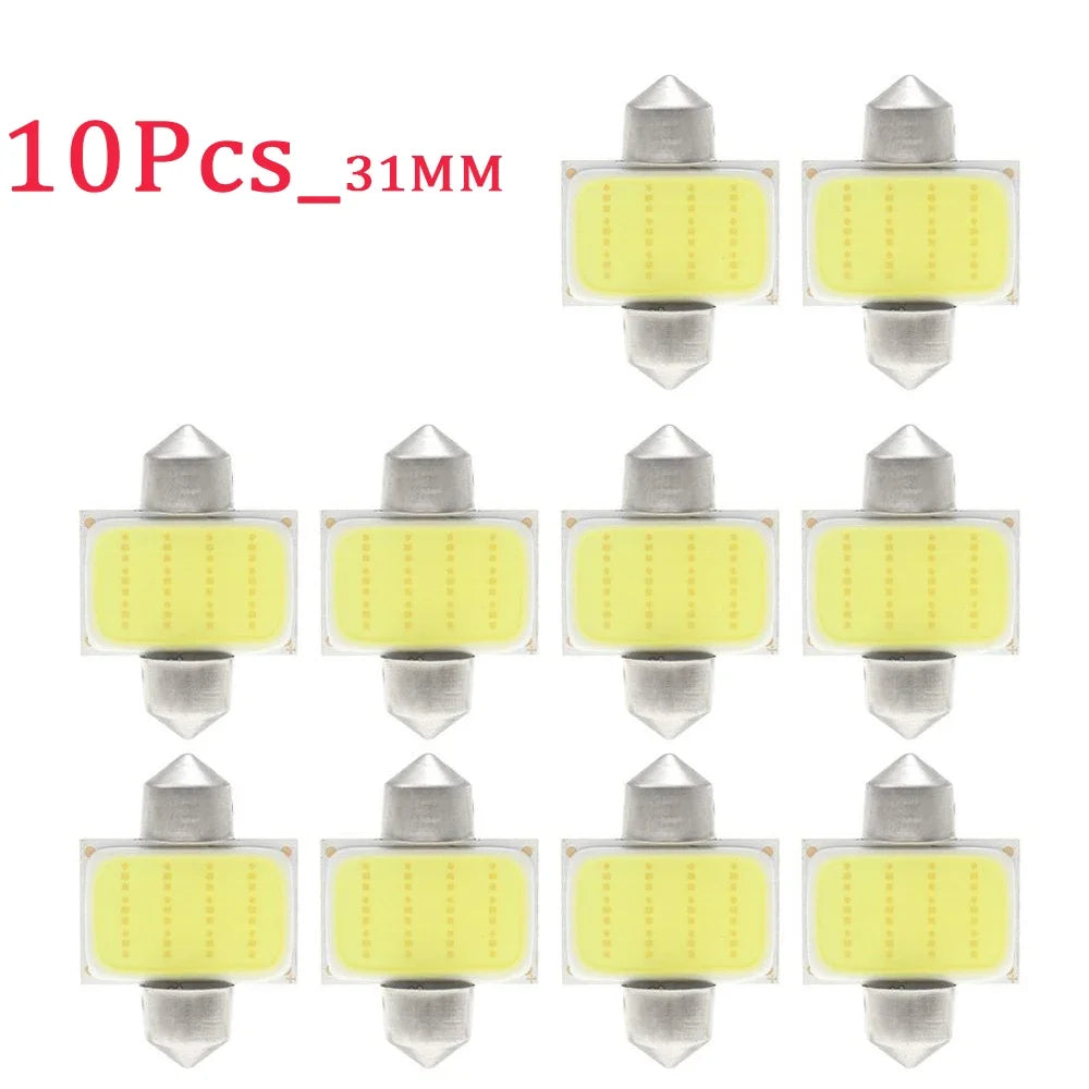 10Pcs/Lot C5W LED Bulb Festoon 31/36/39/41mm 12V 24V COB 6500K White Car Interior Dome Reading Lights Trunk License Plate Lamp T
