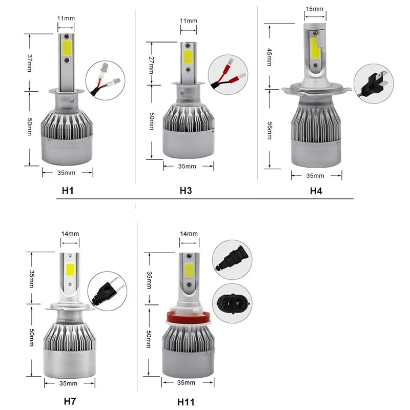 2Pcs C6 LED Headlight Bulbs H4/H7/H11/H1/H3 COB Car LED Head