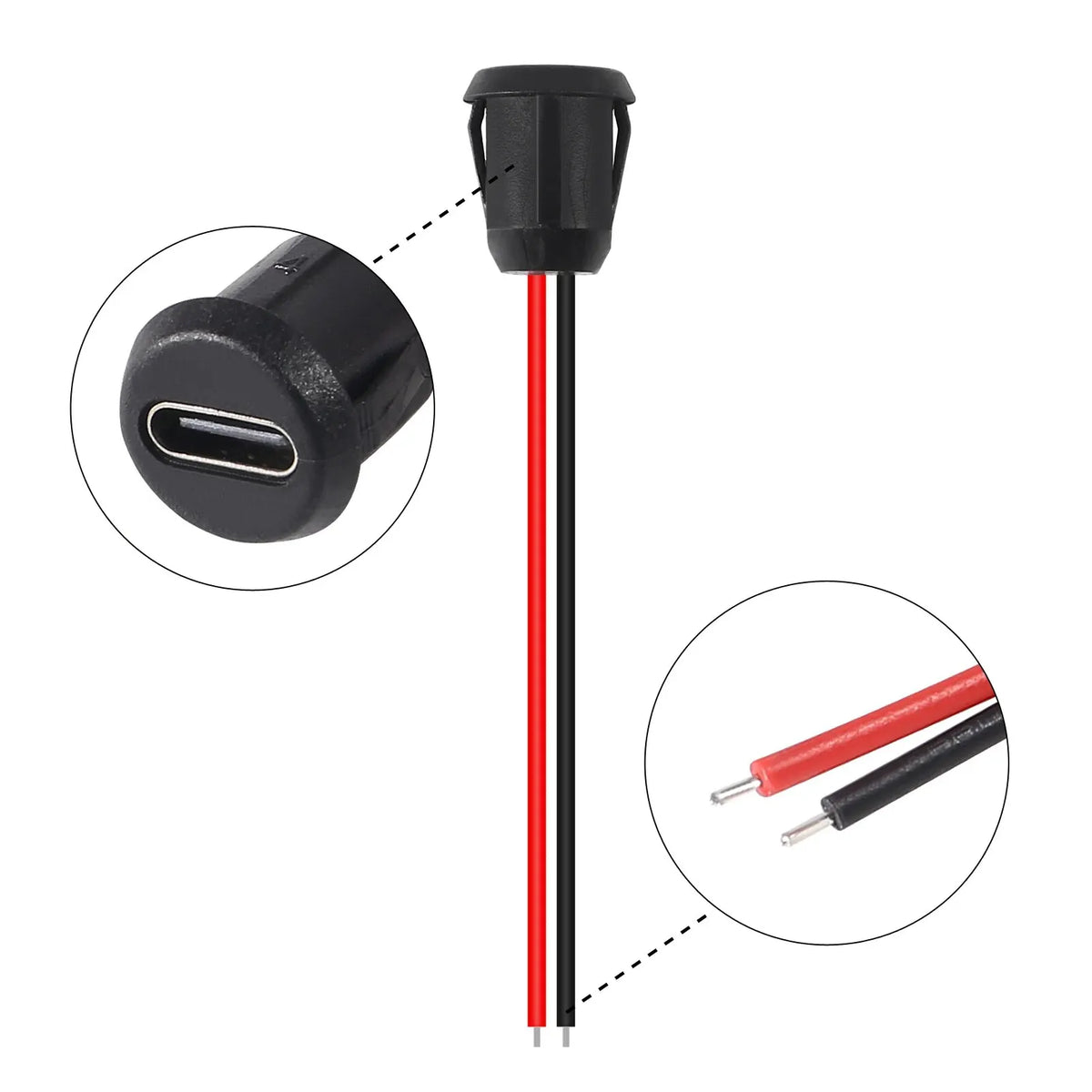 5pcs Type-C Female 2Pin USB Connector Type-C Waterproof with