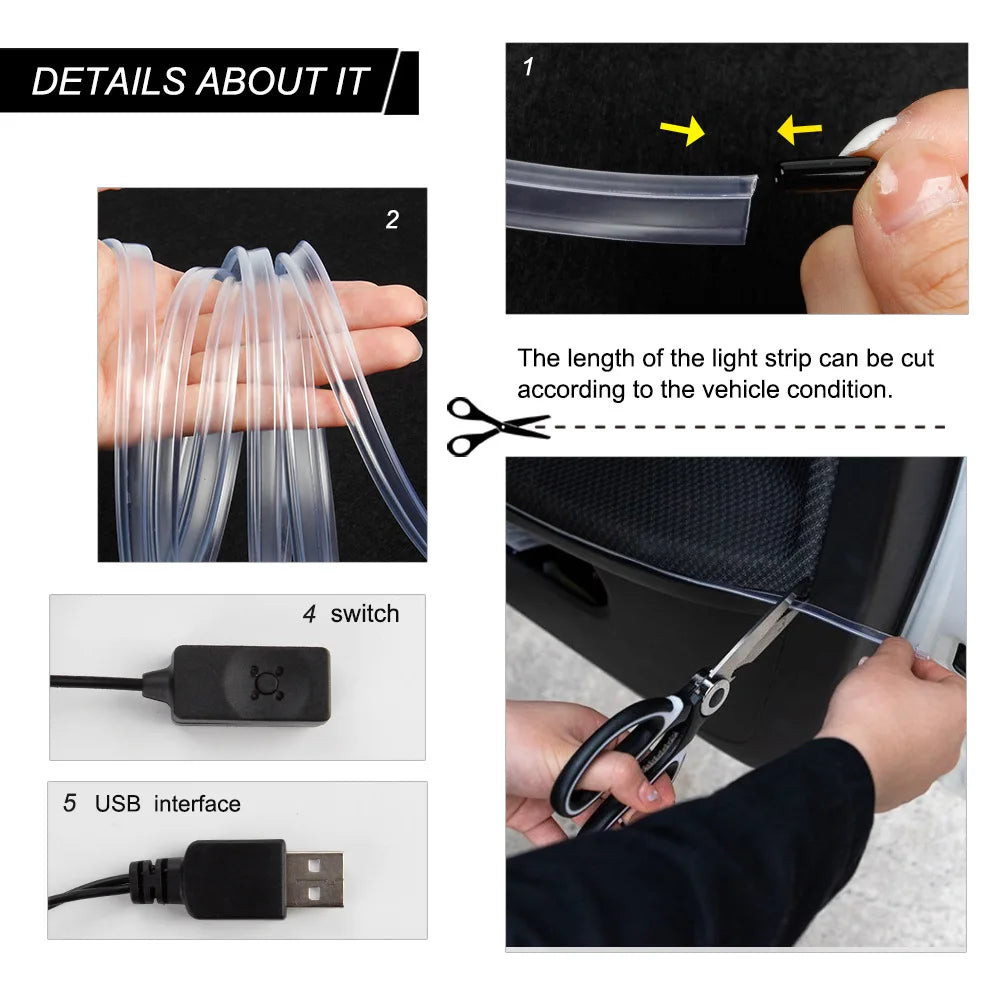 1/2/3/4/5M RGB Car Interior Ambient LED Light Strip Invisibl