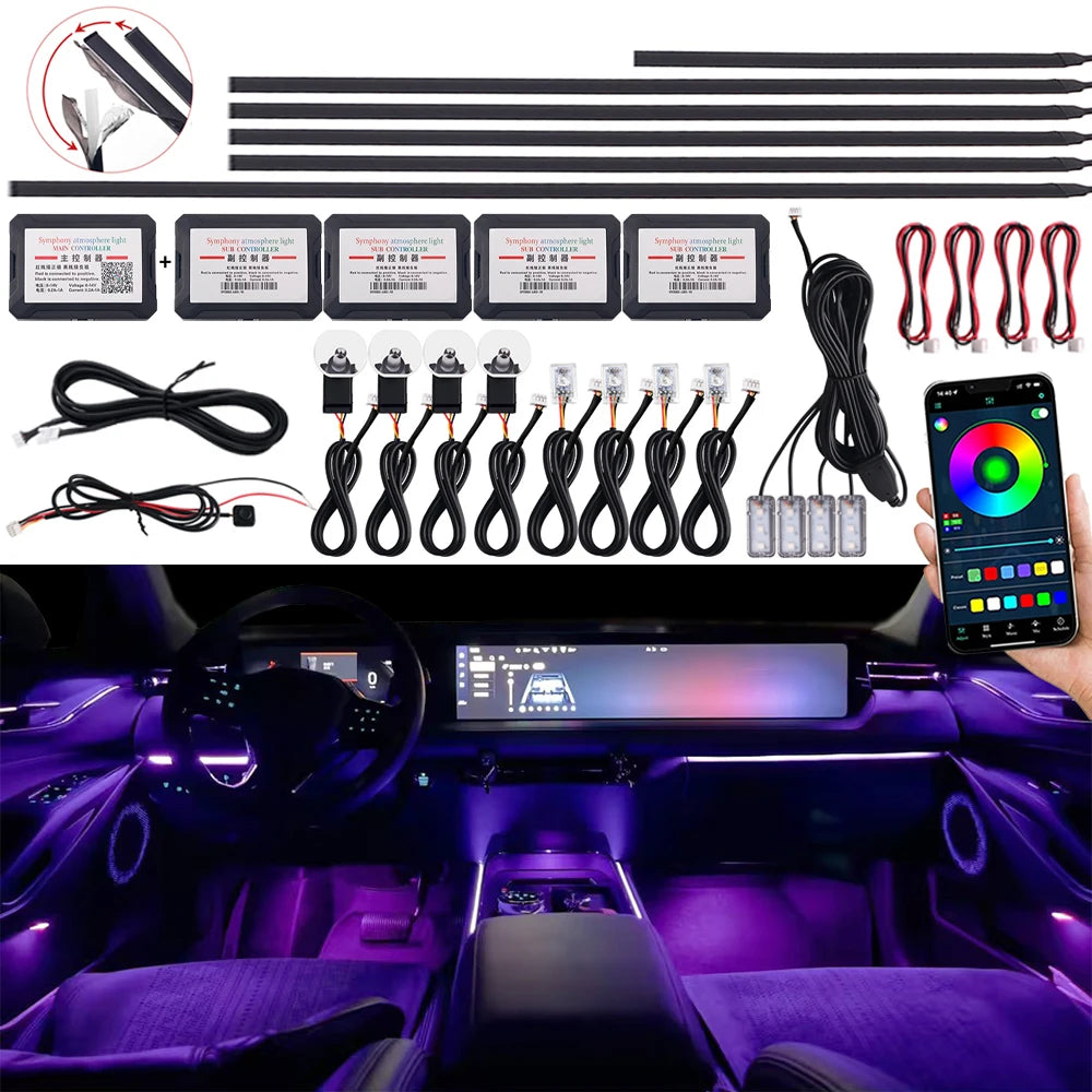 Newest LED Hidden Car Ambient Light Interior Matt Black Hidd
