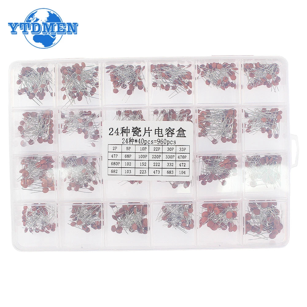 960PCS 24values Ceramic Capacitor Assortment Kit Capacitance