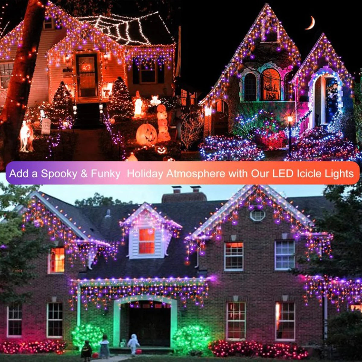 3.5M 105LED Icicle String Fairy Lights Outdoor Orange+Purple