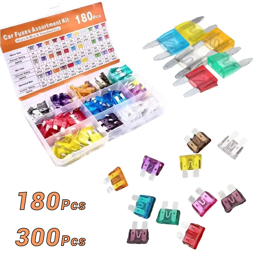 180/300Pcs Car Fuses Assorted Kit Mini Standard Micro with B